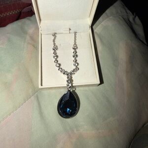 Sapphire Blue and Silver Teardrop Necklace